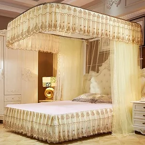 5x6 Two Stand Railed Mosquito Net - Cream , Top Design May Vary
