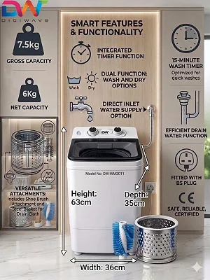 7.5kg Digiwave Model DW-WM2011 Portable Washing Machine - White