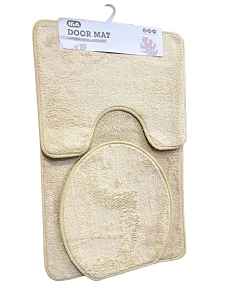 Bathroom Rug Set 3 Piece Anti-Slip Soft Bath Mats Rectangular Floor Mat Shower Rug, U-Shaped Area Rug, Toilet Lid Cover - Brown