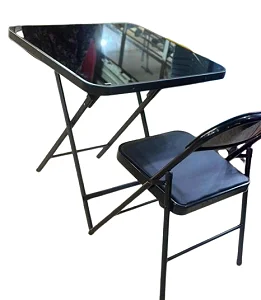 Portable Foldable Table & Chai Set With Tempered Glass Tabletop