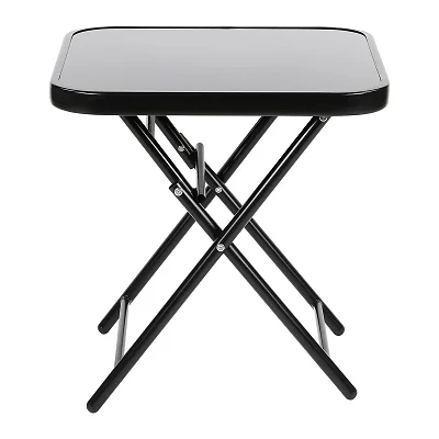 50cm Tempered Glass Top Folding Side Table - Black