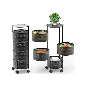 4-Tier Rotating Kitchen Storage Cart with Wheels