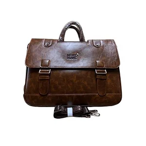 15.5" Mont Blanc Leather Laptop Briefcase Bag - Coffee Brown