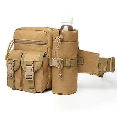 Men Waist Pack Nylon Hiking Water Bottle Phone Pouch - Brown