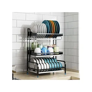 3-Tier Dish Rack Stainless Steel Dish Drainer - Black.