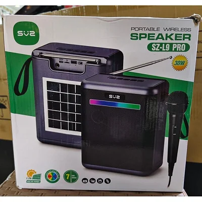 Portable Wirewless Speaker With Super Bass And Microphone- Black