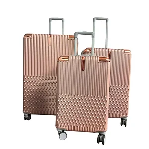3pcs Waterproof Plastic Suitcase Set – Large, Medium & Small 4 Wheel Spinner Luggage - Gold (Design Prints Vary)