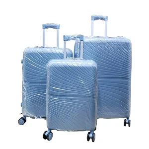 3pcs Waterproof Rubber Suitcase Set – Large, Medium & Small 4 Wheel Spinner Luggage - Light Blue (Design Prints Vary)
