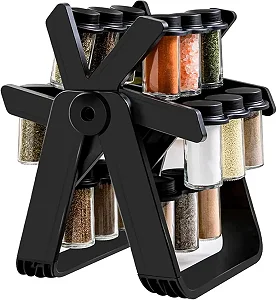 Spice Rack Set, 360°Rotating Ferris Wheel Seasoning Organizer with 18 Empty Spice Jars, Each Tank Can Hold a Capacity Of 300ml, for Cinnamon, Cumin, Crushed Red Pepper