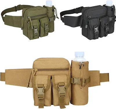 Men Waist Pack Nylon Hiking Water Bottle Phone Pouch - Desert Brown