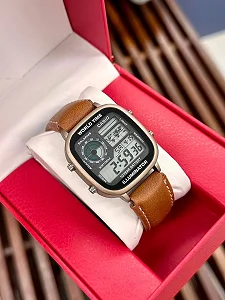 Casio Men's World Time Leather Strap Digital Watch - Brown
