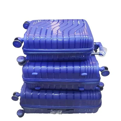 3pcs Waterproof Rubber Suitcase Set – Large, Medium &amp; Small 4 Wheel Spinner Luggage - Blue (Design Prints Vary)