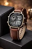 Casio Men's World Time Leather Strap Quartz Digital Watch - Coffee Brown