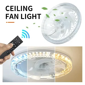 LED Ceiling Fan Lamp With Remote Control for Adjustable Lighting - White