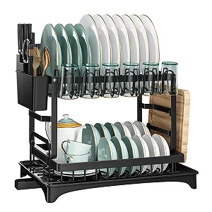2 Layers Stainless-steel Dish Rack( Not Assembled)- Black