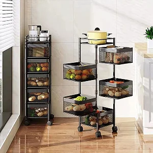 5 Layer Storage Kitchen Trolley For Storing Fruits & Vegetables - Black