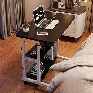 Laptop Table Height Adjustable, Side Table with Wheels, Bedside Table, Mobile Bar Table with 4 Wheels - Brown