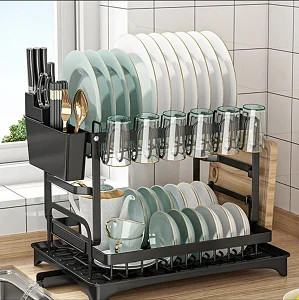 2 Layers Stainless-steel Dish Rack( Not Assembled)- Multicolor