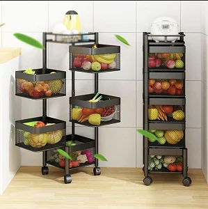 5 Layer Rotating Kitchen Trolley For Storing Fruits & Vegetables - Black