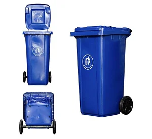 Outdoor 240L Plastic Waste Bin With Wheels Heavy Duty - Blue