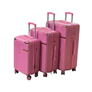 3pcs Luggage Plastic Rubber Suitcase Set with Four Wheels - Pink