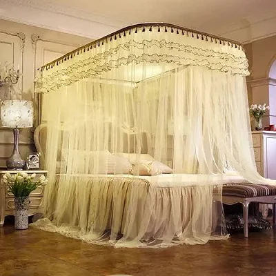 6 by 6 Mosquito Net With 2 Stand Rail Bed Net - Cream