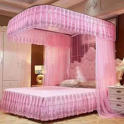 6 by 6 Mosquito Net With 2 Stand Rail Bed Net - Pink