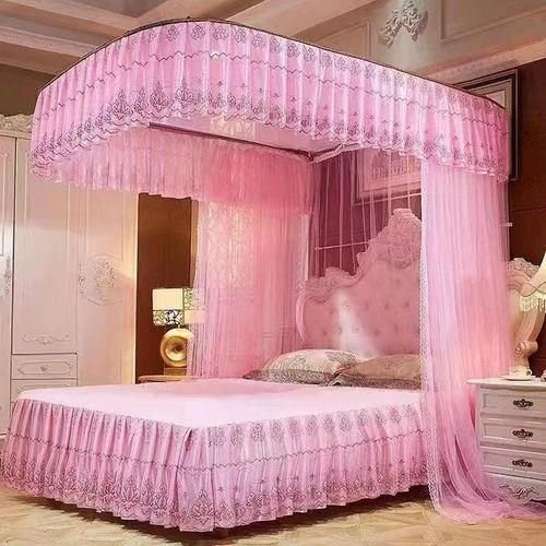 6 by 6 Mosquito Net With 2 Stand Rail Bed Net - Pink