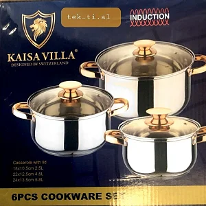 Kaisa Villa 3 Pieces Cookware Set With Covers 5 Layers Bottom-silver