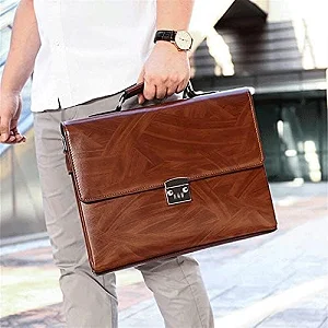 Men's Shoulder Briefcase With Password Lock Computer Leather 15 Inch - Brown