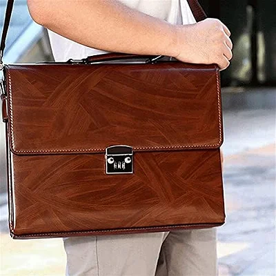 Men's Shoulder Briefcase With Password Lock Computer Leather 15 Inch