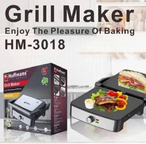 Hoffmans HM-3018 Sandwich Maker &amp; Grill – Non-Stick Plates, Fast Heating, 2-Slice Electric Press. Black