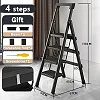 Portable Square Head Ladder for Multi-Purpose, Home, Kitchen, Heavy Sturdy Steel Step Stool with Anti-Slip Wide Pedals, Handrail, Safe-Lock Design, Black