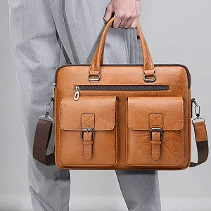 Jeep Buluo 15 Inches Waterproof Leather Laptop Bag - Silver