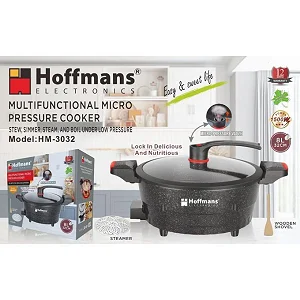 Hoffmans 8L Micro Pressure Cooker Instant Electric Cooking Pot With Steamer- Black