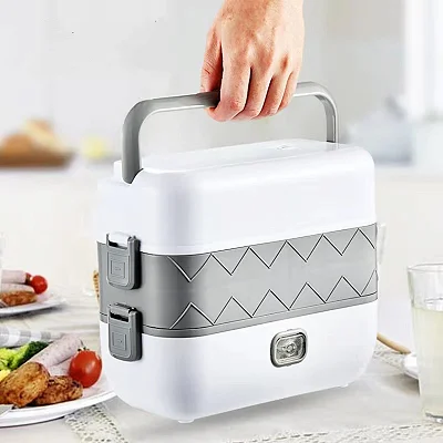 Portable Electric Lunch Box Heating Food Steamer Container-White.