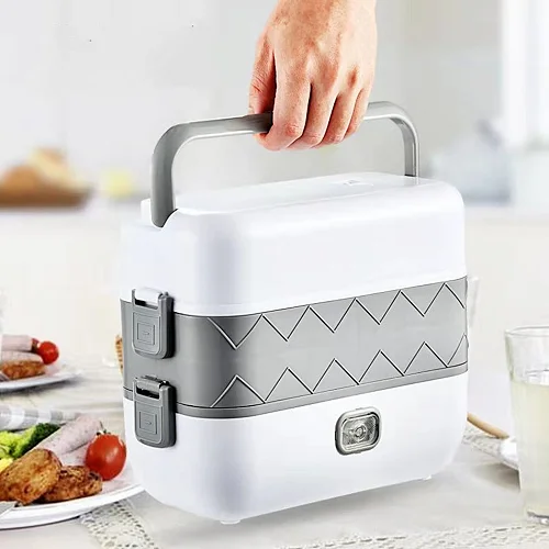 Portable Electric Lunch Box Heating Food Steamer Container-White.