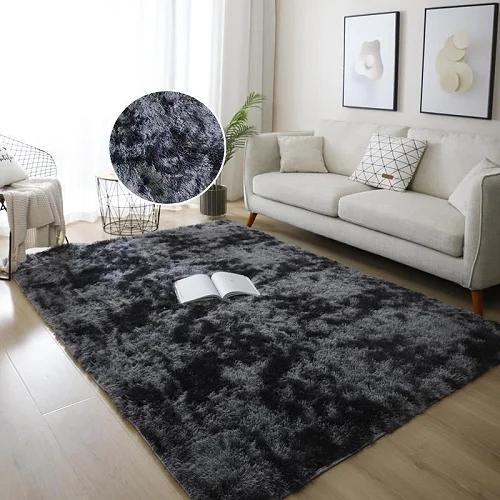 1.5 x2m Medium Size Fluffy Center Carpets  - Patched Grey