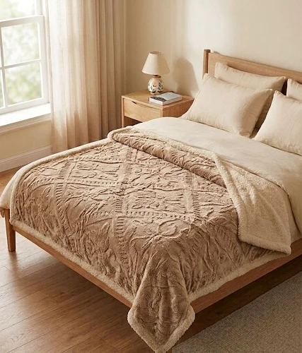 5x6 Fleece Blanket / Throw Blanket(White inside) - Brown