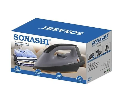 Sonashi Heavy Duty Iron with Golden Ceramic Coated Soleplate, Easy Temperature Settings with Thermostat Control, Power-On Indicator, Suitable for All Kinds of Fabric SHI-6021 -Multicolor