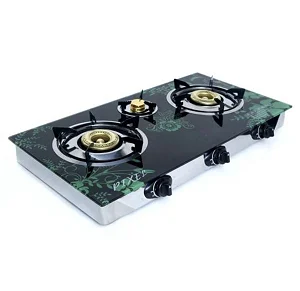 Pixel 3 Burner Tempered Glass Gas Stove With Automatic Ignition -Black