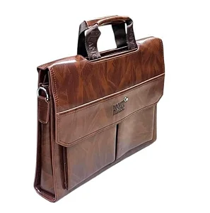 Monte Carlo Leather Briefcase for Men with Lock 14 Inch Laptop Bags