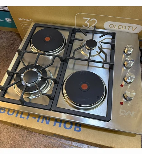 2 Gas + 2 Electric Hot Plate Auto Ignition Built In Table Top Cooktop - Silver