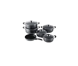 Tornado 11 Piece Non-stick Saucepans Cookware Dishes Pots - Black.