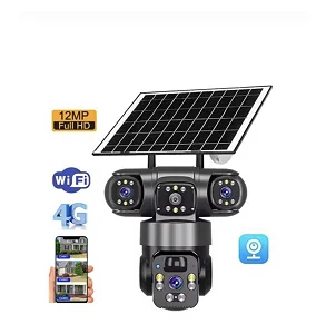 Solar Camera 4G Sim Card Outdoor 3 Lens 3 Screen PIR Human Detect Network IP Cameras Night Vision CCTV Security Protection