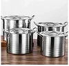 4 Pcs Set Of Food Serving Stock Pot Cookware Set With Double Handle With Cover- Steel.