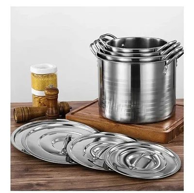 4 Pcs Set Of Food Serving Stock Pot Cookware Set With Double Handle With Cover- Steel.