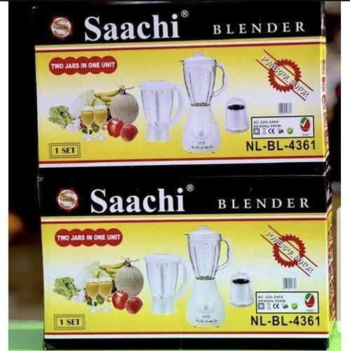 Saachi 3 In 1 Electric Blender With Plastic Jar Stainless Jar And Plastic Mill