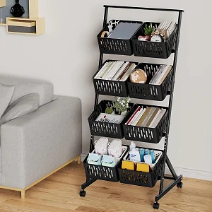 4-Tier Rolling Fruit & Vegetable Storage Cart – Detachable Mesh Baskets Kitchen Organizer