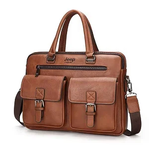 Jeep Buluo 14-Inch Leather Brown Laptop Briefcase